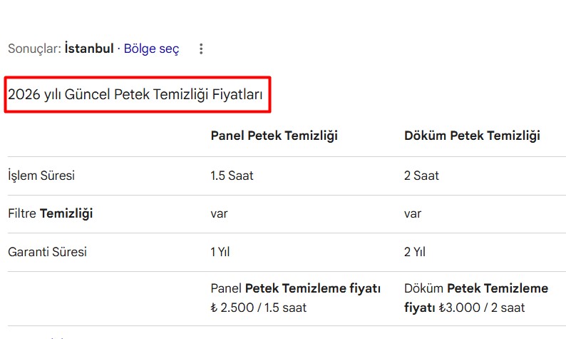 Petek Temizliği Fİyatları